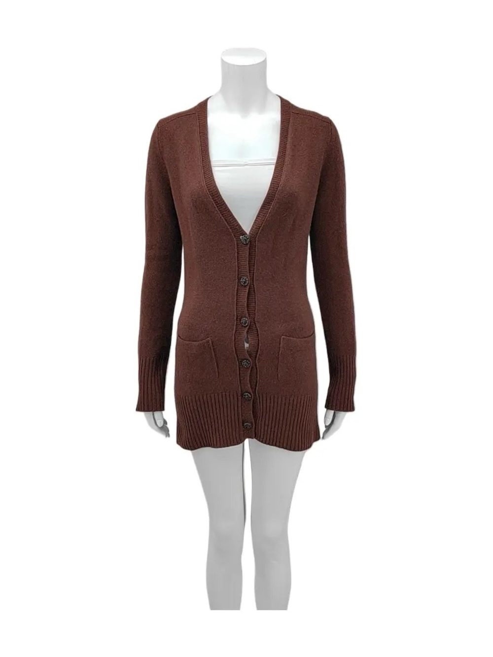 Loro Piana Chestnut Brown Longline Button Cardigan 100% Cashmere